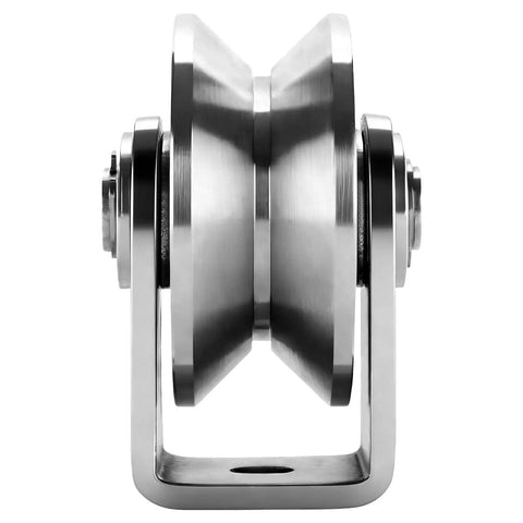 V Groove Wheel Pulley For Material Handling And Moving Jobs 201 Stainless Steel Silent Pulley Block side view.