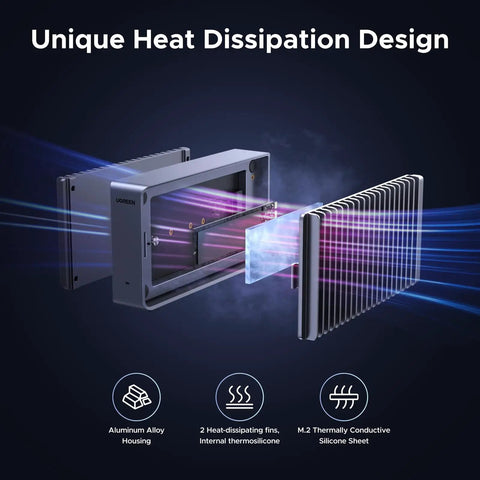 Slick Beast Mode M2 Nvme Enclosure For External Solid State Drives Compatible With Thunderbolt 4 And Usb4 Delivering Thirty Six Hundred Megabytes Per Second Inside A Snug Aluminum Housing showing heat dissipation design.