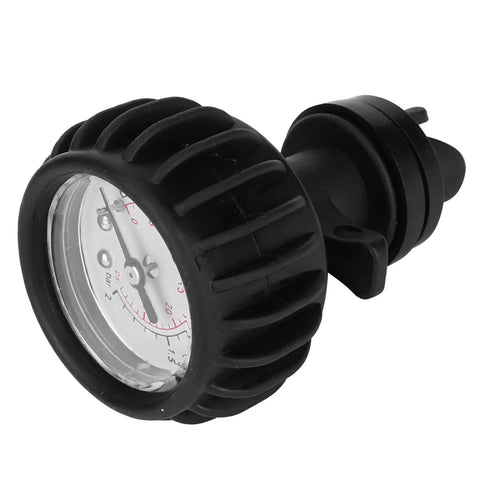 Inflatable Boat Pressure Gauge 0 To 30 PSI 0 To 2 BAR Easy Read Kayak Manometer with black ribbed PVC shell for river rafts.