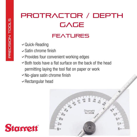 Image of Angle And Depth Gauge Combo Tool Satin Finish Made In The USA White Protractor For Precise Angle Measurement And Depth Reading