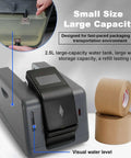 Electric Water Activated Tape Dispenser Heavy Duty Kraft Paper Tape Cutter With Button And Sensor Control For Packages, showing water tank and tape rolls.