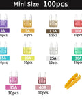 Prime Choice Mini Blade Fuse Assortment Kit Arrives Loaded With A Sturdy Puller And Packs 100 Badass Auto Car Fuses covering sizes 3 to 40 amps.