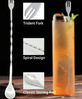 Ultimate Bar Tools Set for Home Bartenders Includes 10 Inch Mixing Spoon with trident fork and spiral design