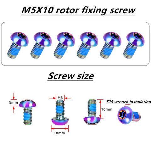 M5X10 rotor fixing screws in titanium coating for use in Two Pack CNC Machined Bike Disc Brake Rotors 160 And 180mm Six Hole