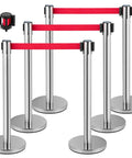 Set Of 6 Heavy Duty Crowd Control Stanchions With 6.6 Feet Red Retractable Belts Rubber Base No Fuss Assembly Durable Poles