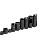 Pro Grade Sensor And Sending Socket Set for Oxygen Sensors and Vacuum Switches, 3/8” drive, 7/8” slotted, 8-piece kit displayed