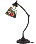 Tiffany Style Stained Glass Table Lamp With Swing Arm Base For Reading And Home Decor Rose Flower Design 5 Inch Lampshade