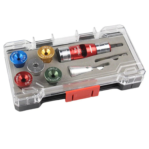 Heavy Duty Wire Strippers Tool For Drill Electric Speed Twisting Device in clear case with colorful parts and accessories.