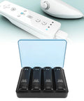 Game Console Controller Charging Dock with LED Indicator, 4 black 2800mAh batteries and USB powered charger station.