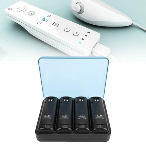 4 In 1 Wii Remote Charging Station With 4X 2800mAh Rechargeable NiMH Batteries USB Cable And Plugs For Quick Mess Free Playtime No More Dead Remote Controllers