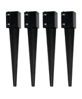 Pack Of Four Heavy Duty Fence Post Anchors Ground Spikes In Black Powder Coat Finish, 24 Inch Length With 4 By 4 Inch Outer Size