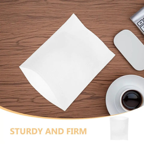 100 Count White EPE Foam Packing Bags For Shipping And Moving Thick Tear Resistant Cushion Pouches On Wooden Desk