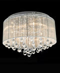 Flush Mounted Luxury Contemporary Drum Ceiling Chandelier Light Fixture With Cylinder Lamp Shade For Bedroom Dope Silver Crystal Rain Drop Decor 45x45x23 Cm Shade 35 Cm Base 3 Year Warranty Easy Install
