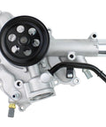 Heavy Duty Engine Water Pump With Top Shelf Gasket Kit For Jeep Wagoneer And Ram 1500 5.7L V8 Mhev Engines, silver pump with black pulley.