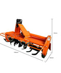 45 Inch Rotary Tiller Attachment Workhorse Heavy Duty For Tractor With Cat 1 3 Point Hitch PTO Driven 540 RPM 4.7 Inch Max Depth Replaceable L Tines Fits 20 To 30 HP Tractors, side view with measurements
