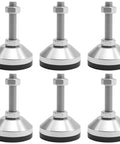 Set of 6 Adjustable Feet Levelers 2.36 Inch Base With M12 Thread Beefy Built Bracket 5280Lb Stainless Steel 304 Non Slip Nylon Base