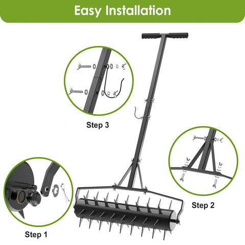 18 Inch Rolling Lawn Aerator With Heavy Duty Spikes And Three Adjustable Height Handles Manual Garden Aerator Tool installation guide