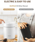Automatic Vacuum Coffee Canister Keeps Your Daily Brew Stash Hella Fresh For Months With Simple One Touch Press And Rust Resistant Stainless Steel Build, shown in white and black.