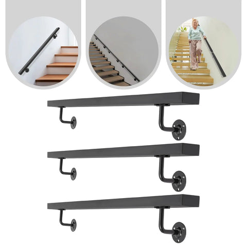 Built Damn Tough Wall Mount Stair Handrail In Sleek Black Finish Crafted From Genuine Stainless Steel With Sure Grip Non Slip Rail.
