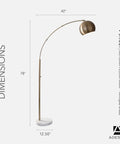 Arc Floor Lamp With Marble Base And Antique Brass Finish 3 Way Dimming For Your Living Room And Bedroom, 42 Inch Reach, 78 Inch Height.