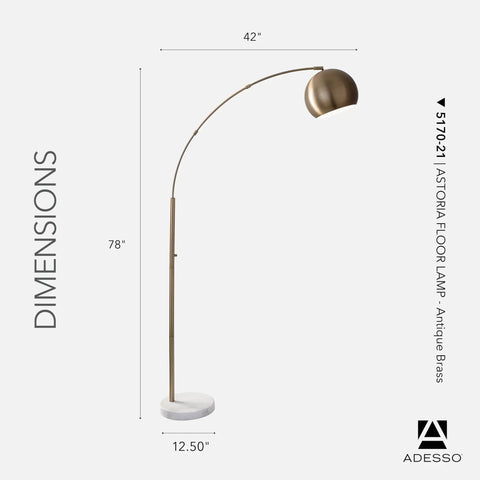 Arc Floor Lamp With Marble Base And Antique Brass Finish 3 Way Dimming For Your Living Room And Bedroom, 42 Inch Reach, 78 Inch Height.