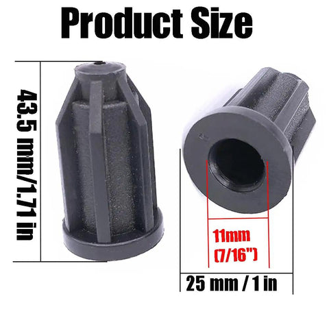 Product Size image of Pack Of Ten Heavy Duty Plastic Caster Socket Sleeves, 7/16 Inch Round Stem Bullets dimensions.