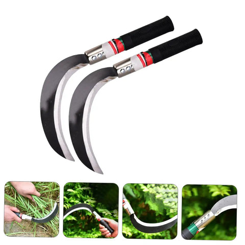 Ergonomic Garden Weeding Tool Set, Lightweight Manganese Steel Scythe Blade For Grass Cutting, Weeding, Harvesting, Durable Handheld Garden Tool For Various Tasks, 2 Pack showing blades