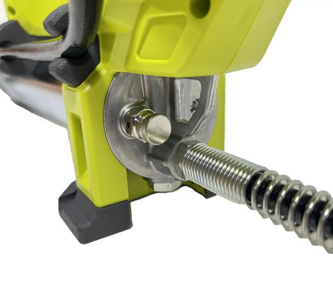 Close-up of Heavy Duty Grease Gun Kit With 10000 PSI High Pressure And 7.5 Oz Per Minute Flow, showing air bleeder valve.