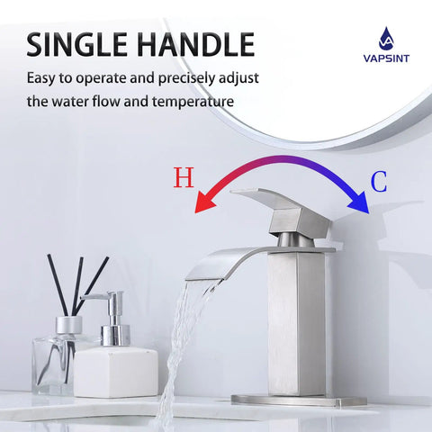 Modern Single Handle Gold Vessel Sink Faucet With Brushed Gold Finish showing easy temperature control in bathroom setting.
