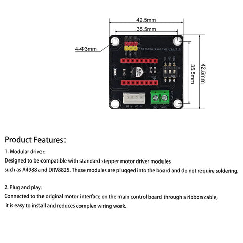 Diagram of Two Pack 42 Stepper Motor Driver Expansion Boards For 3D Printers DRV8825 A4988 Compatible Shield Module with dimensions