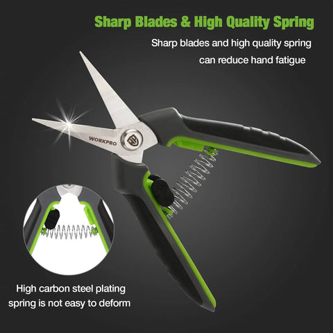 Two Pack Garden Pruning Shears With Sheath 6.5 Inch Small Hand Pruners Snips Clippers Spring Loaded Comfort Grip