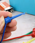 Close-up of blue hook cable from Pro Grade 39 Inch Multimeter Test Lead Set 5 Piece Stackable Banana Plug To Test Hook Cables Kit