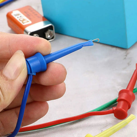 Close-up of blue hook cable from Pro Grade 39 Inch Multimeter Test Lead Set 5 Piece Stackable Banana Plug To Test Hook Cables Kit