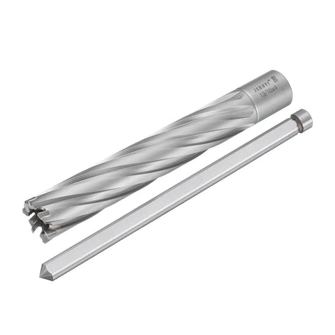 Heavy Hitter Tungsten Carbide Annular Cutter And Hole Saw 13/16 Inch By 4 Inch With Safety Pin For Magnetic Drill Press set with cutting edge details.