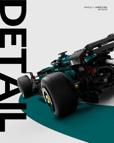 Rear view of 1:8 Scale Formula 1 Racing Car Building Kit For Adults With Sick Realistic Detailing And Working Steering Linkage NF10279.
