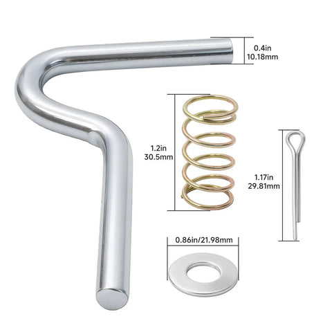 Heavy Duty Swivel Handle Plunger Pin Kit For S Mount Trailer Jacks showing the zinc plated steel hitch pin assembly and spring.