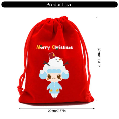 Red Six Pack Premium Holiday Gift Bags 20x30cm Bulk Set For Christmas Treats with snowman and character illustration.