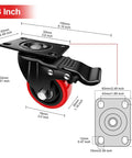 Tough As Nails 3 Inch Heavy Duty Caster Wheels With Dual Swivel Brakes Set Of 2 Polyurethane Silent Rollers dimensions and detail diagram