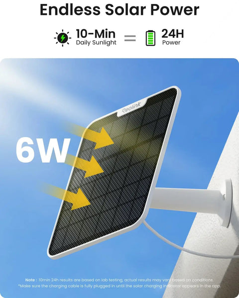 Solar panel of Argus 4 Pro 4K Solar Outdoor Wireless Camera With 180 Degree Dual Lens 8MP ColorX Night Vision, showing 6W power output