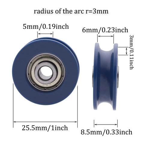 4Pcs U Groove Nylon Guide Wheel Set For Doors Windows Cabinets Drawers, U-Groove Roller Pulleys 5x25.5x8.5mm Blue, Built To Last, Heavy Duty, Smooth Sliding Upgrade For Everyday Home DIY. blue U-groove pulley with 25.5mm diameter and 8.5mm width