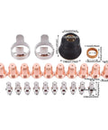 Premium 24-Piece Plasma Cutting Consumables Kit For PT40 CUT55 CUT65 Torches, featuring electrodes, nozzles, and tips in various sizes.