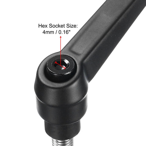Black adjustable clamping lever handle with M8 threaded stud and 4mm hex socket