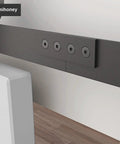 Sliding Barn Door Hardware Connecting Adaptor Set Of 2 3.15 Inch Metal Joining Plate Repair Fastener Carbon Steel Matte Black Heavy Duty Track Connector For Indoor And Outdoor Use 1 Inch Wide Flat Brace Splice Piece installed view