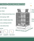 Detailed size information of a Spacious Multizone Bird Cage Featuring Open Interactive Skylight For Pigeons And Cockatiels Built Tough Metal Aviary.