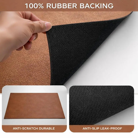 Absorbent Coffee Mat For Countertop With Quick Dry Diatomite Core Leather Grain Surface Non Slip Backing Rollable And Cuttable Coffee Machine Mat Coffee Brown 12 By 19 Inches Spill Proof Kitchen Pad showing rubber backing