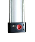 Close-up of Heavy Duty Air Cylinder Pneumatic Cylinder end cap, aluminum alloy, from model SC 40 X 1000. Industrial automation tool.