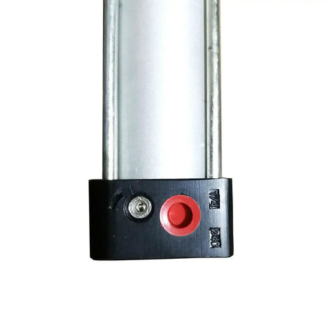 Close-up of Heavy Duty Air Cylinder Pneumatic Cylinder end cap, aluminum alloy, from model SC 40 X 1000. Industrial automation tool.