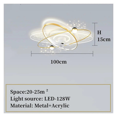 Modern Luxury Ceiling Fan Lamp High Transmittance Acrylic Ceiling Lamp for 20-25m² spaces, 100cm diameter with LED light.
