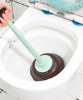 4 In 1 Toilet Brush And Plunger Set In Green with compact scrubber used in white toilet