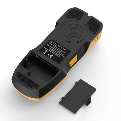 Studs Finders and Metal Detector Wall Scanner for Home Use with LCD Display, showing back view with battery compartment and removable cover.